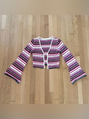 Pink Altar’d State Boho Knit Cardigan XXS Bell Sleeve Festival Sweater Womens